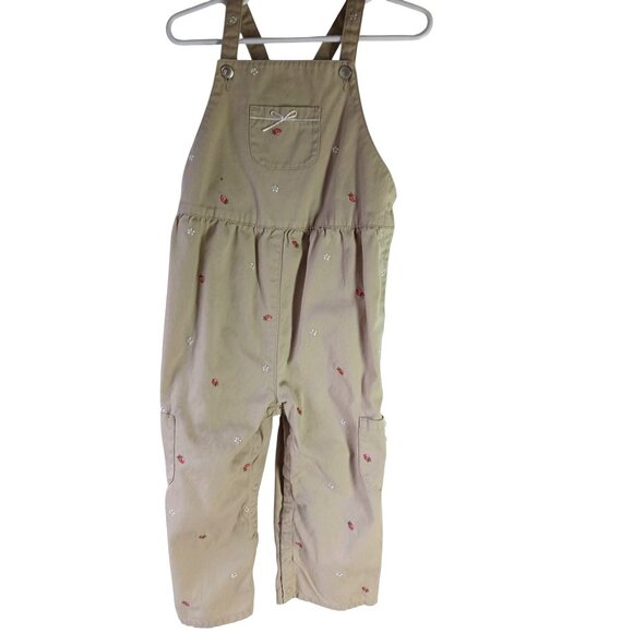 Gymboree Girls 3T White Cardigan Tan Overalls Strawberry Patch Set Embroidered - Picture 4 of 16